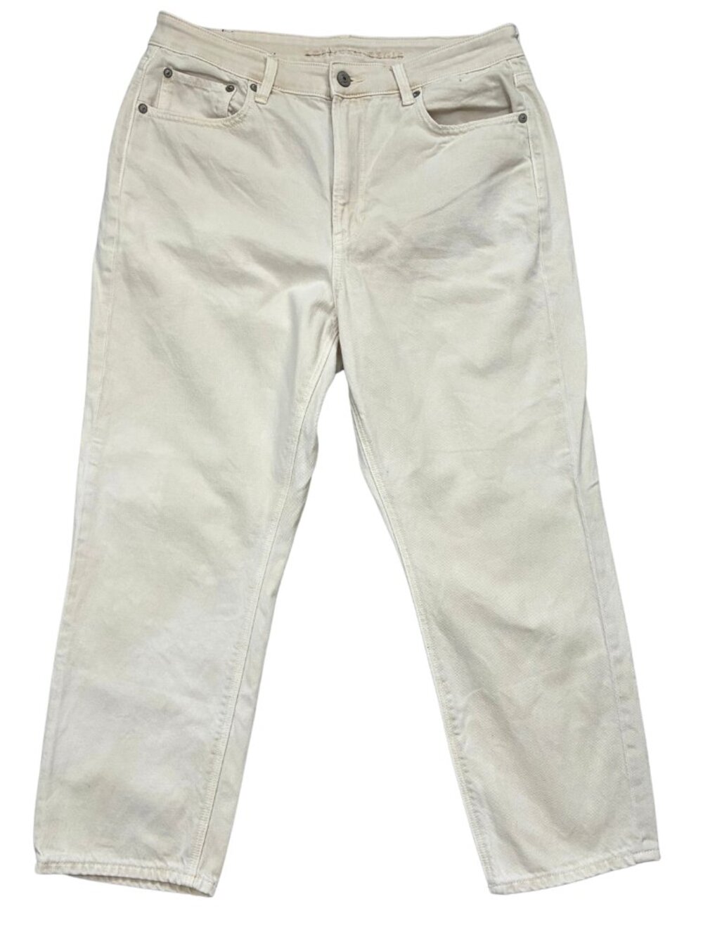 American Eagle Cream Mom Straight Jeans 12 Short High Rise Neutral 90s Denim